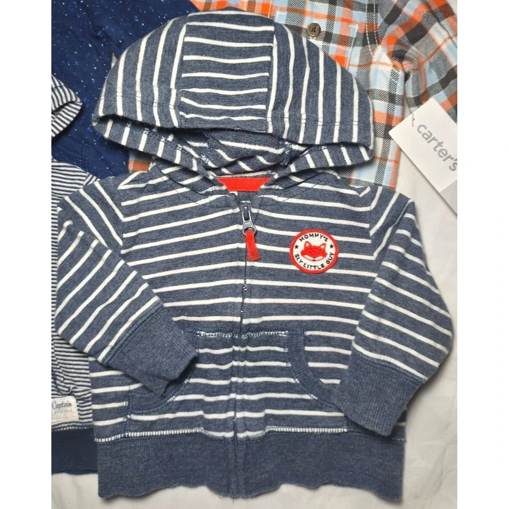 Carter's Baby‎ Boy 3 Mos Hooded Jacket Lot 4pc Cotton Plaid Space Hunk Fox Mommy